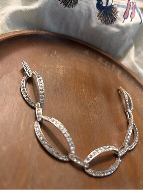 Monet Silver Rhinestone Link Bracelet